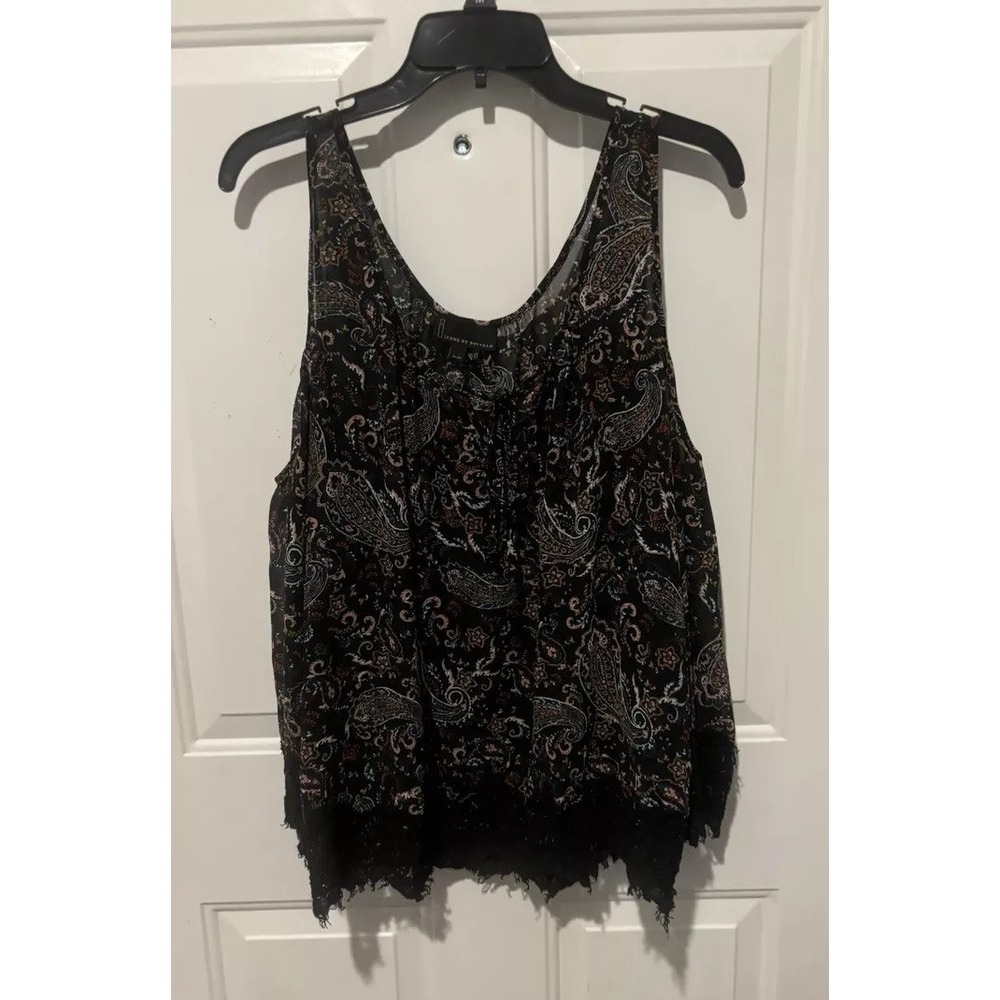 i Jeans by Buffalo Size XL Cold Shoulder Sheer Lace Hem Paisley Top Blouse